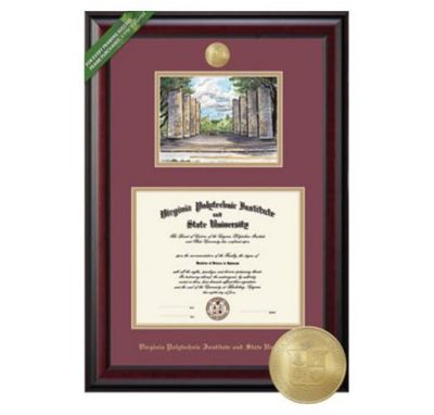 a Virginia Tech diploma frame