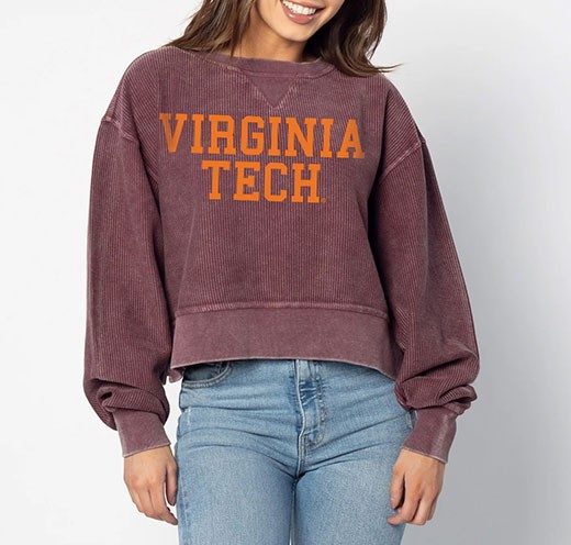Virginia Tech Hokies Campus Crew Pullover - Women's Oversized Burnout Fleece, Oatmeal