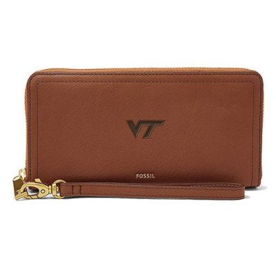 a brown leather clutch
