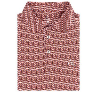 a patterned polo shirt