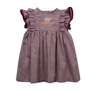 a maroon ruffle dress