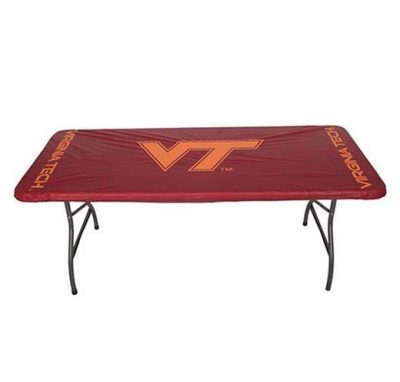 a maroon table cover
