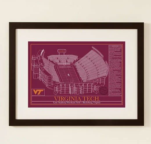 a framed schematic of Lane Stadium