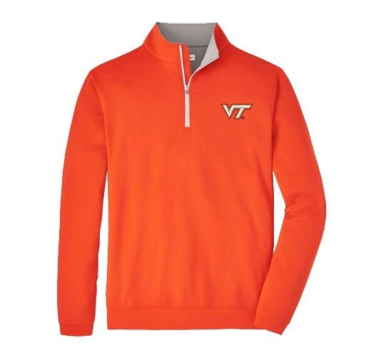 an orange sweater