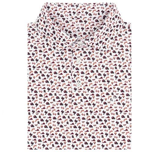 a patterened polo shirt
