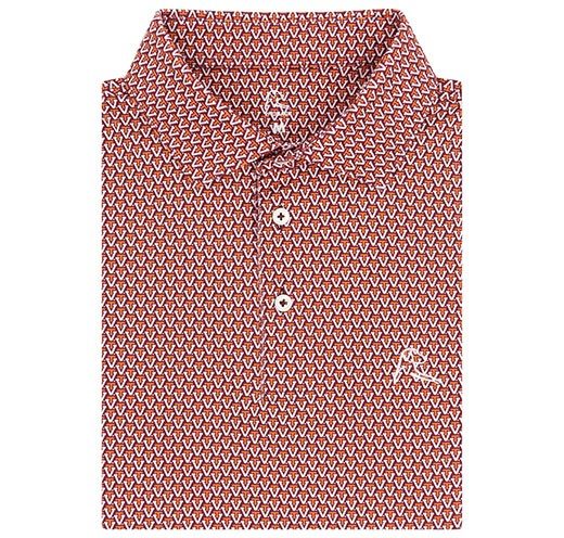 a patterned polo shirt