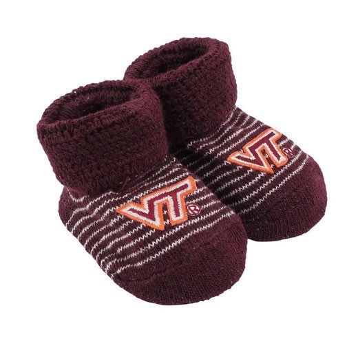 a pair of striped baby booties