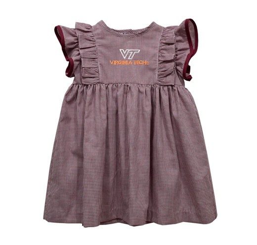 a maroon ruffle dress